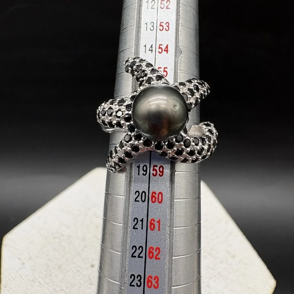 Ww Starfish Ring Women 7.5 Silver Excellent Black Spinel Pearl Statement 925